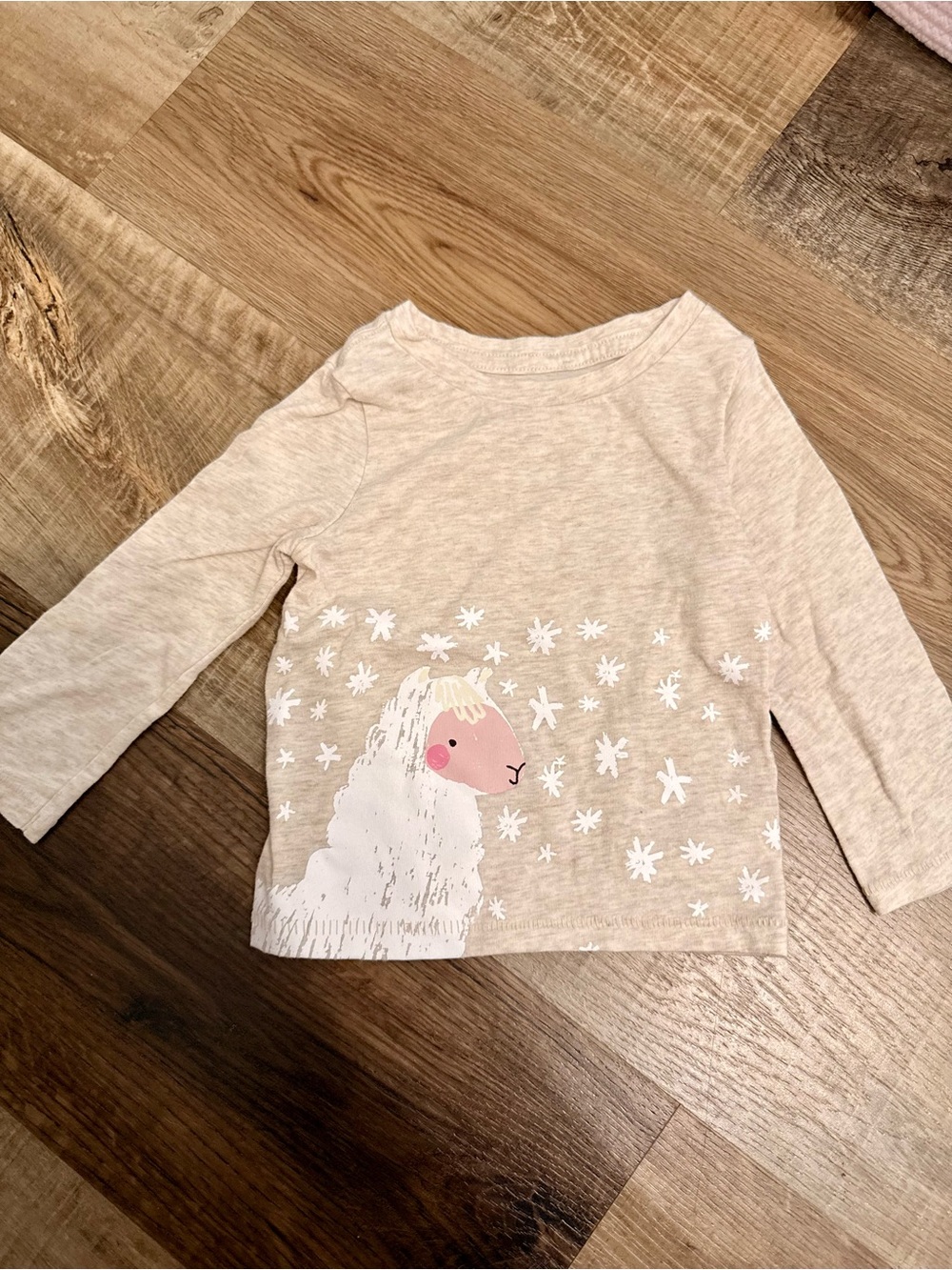 Cat & Jack Beige Long-Sleeve Tee with Llama Graphic